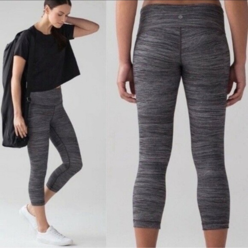 Lululemon Wunder Under Crop Hi-Rise Full-On Luon 21" Bit Point Ice Grey Black 6